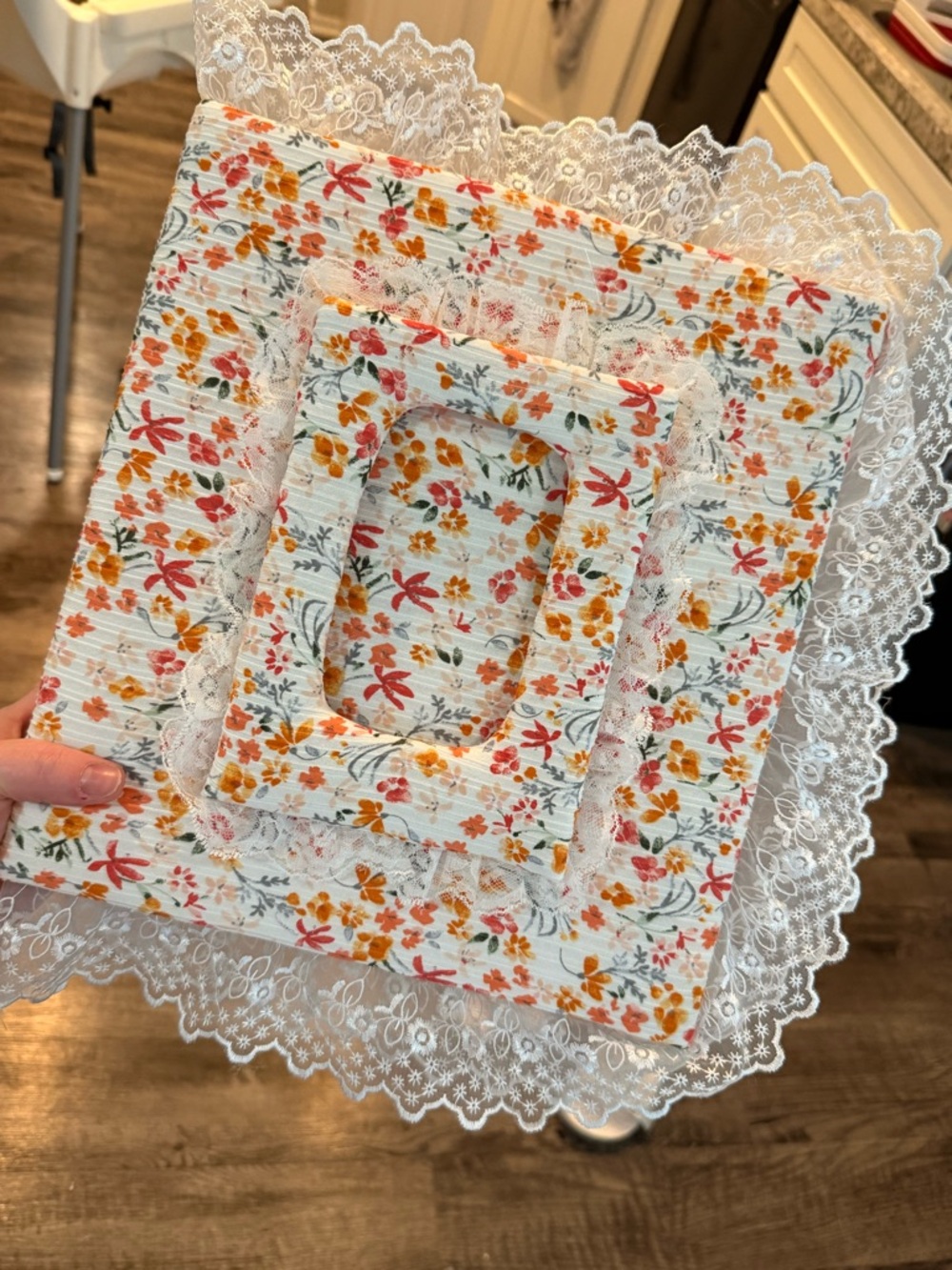 Floral Lace-Trim Vintage baby book- Orange & Pink Flower Print